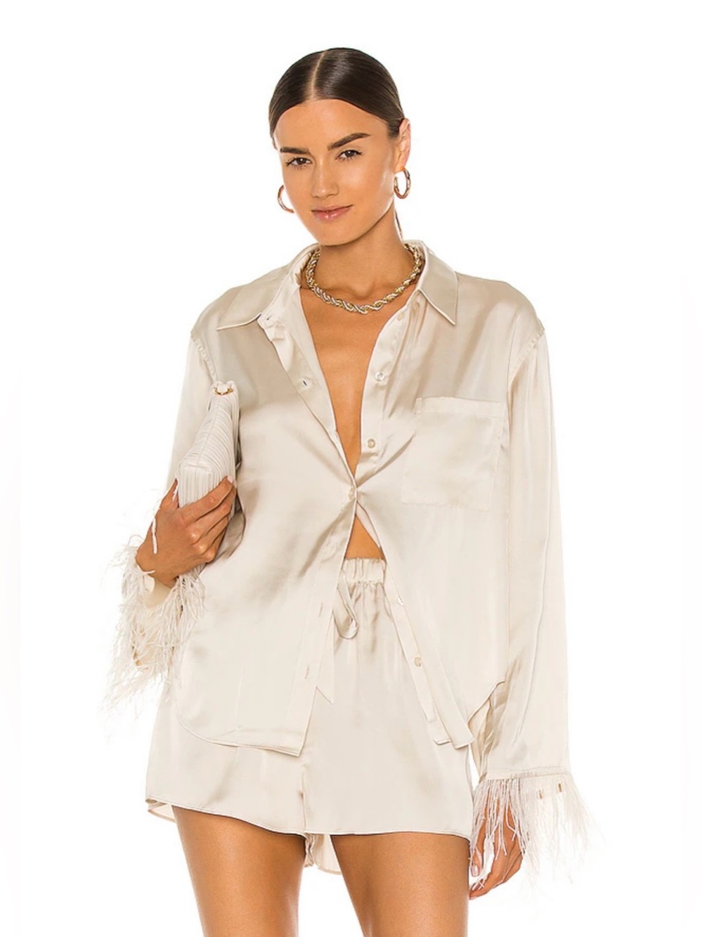 L’Academie The Michelle Blouse Ivory Feather Trim NWT